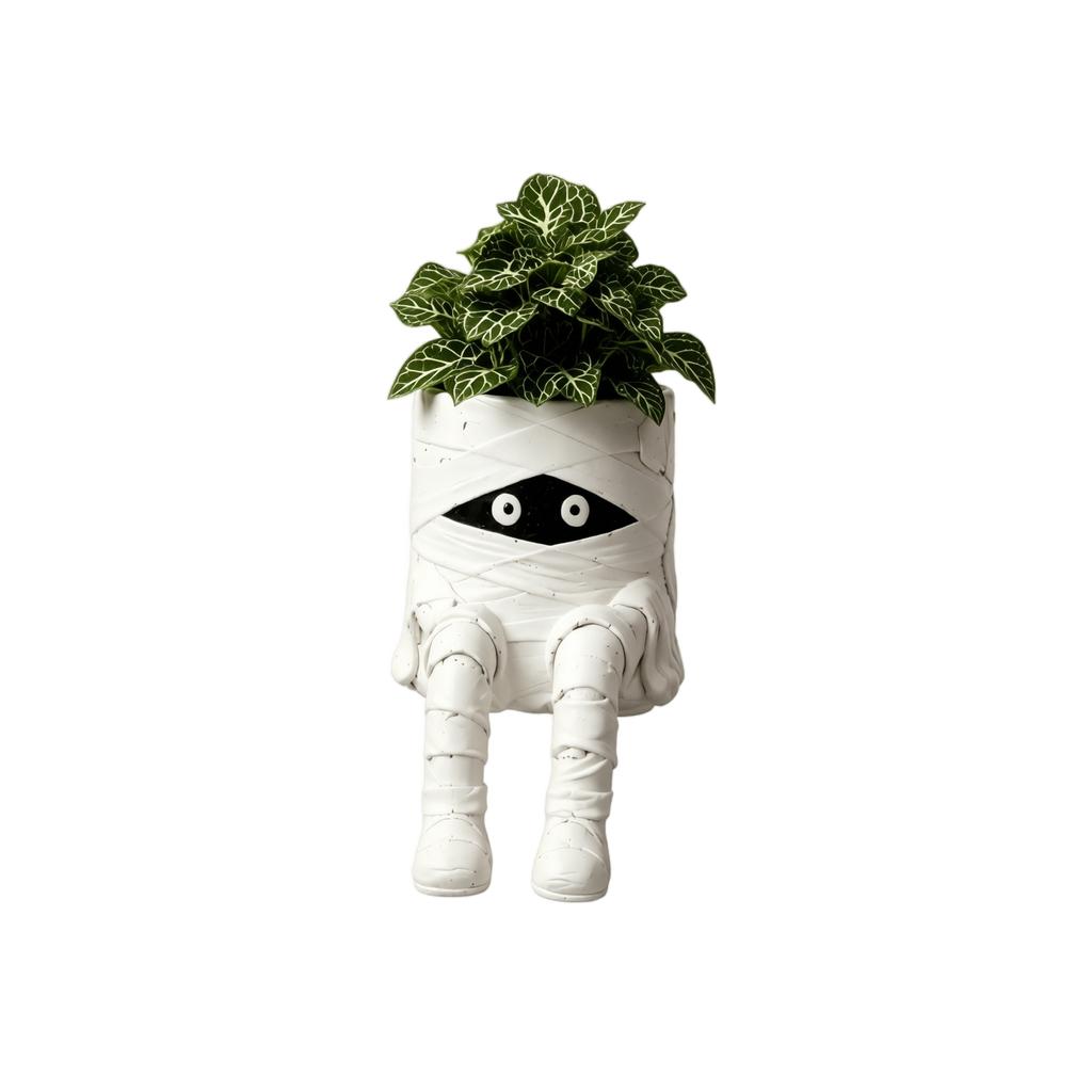 Halloween Resin Planter with Quirky Sitting Character and Dangling Legs for Indoor Home Decor