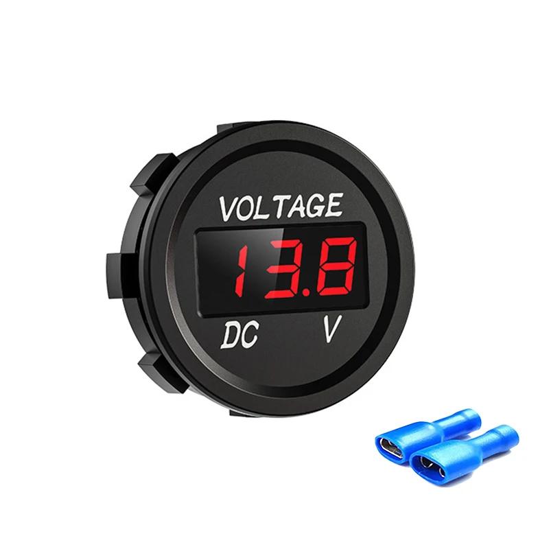 DC 12V 24V Waterproof Car Voltmeter LED Digital Display Panel Round Voltage Gauge for Car Motorcycle Truck Boat ATV UTV