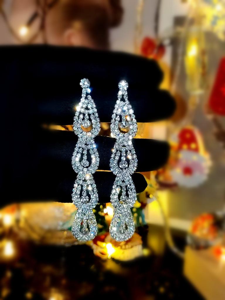 Claw Chain Series Rhinestone Earrings Women's Super Flash Full Diamond Long Earrings Studs Dinner Party Versatile Earrings Earrings