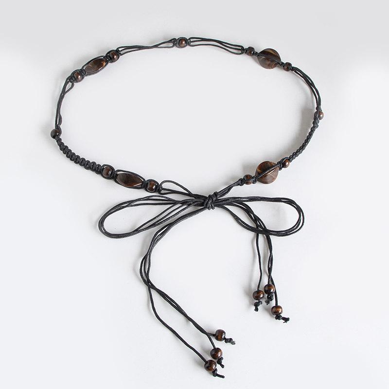 Bohemian Belt, Ethnic Style Belt, Woven Belt, Wooden Bead Thin Belt, Casual Vacation Style Waist Rope, Women's Belt
