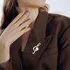 Musical Note Shape Brooch Pin Imitation Pearl Rhinestones Inlaid Lapel Badge for Dress Coat