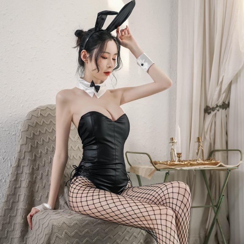 Sex Lingerie Female Cute Patent Leather Uniform Suit Seduction One-piece Sexy Free Bunny Cosplay