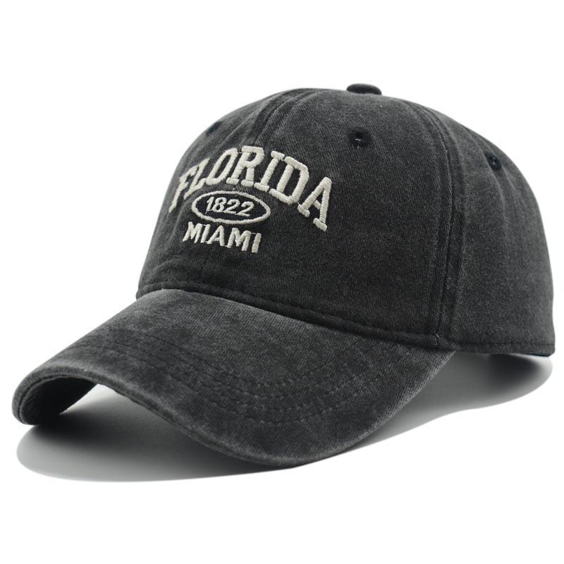 Vintage gewaschene Cowboy-Baseballkappe für Herren Damen FLORIDA Stickerei Sonnenkappe Lässige Snapback Hip Hop Mütze Gebogener Schirm Softtop-Hut