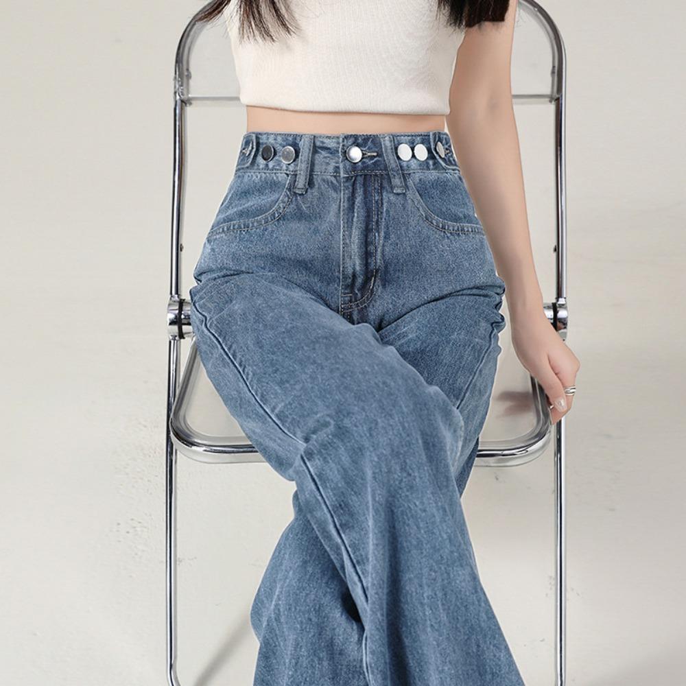 Autumn and Winter Denim Wide-leg Pants Women's High Waist Adjustable Loose and Thin New Design Straight Mopping Pants