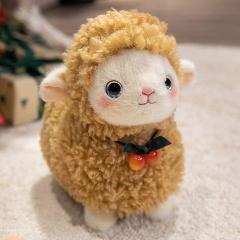 Doll Tribe Cherry Lamb Plush Toy, Cute Alpaca Pillow, Stuffed Animal Doll Gift for Kids, 25cm/35cm, Yellow White Gray