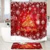 4Pcs Bathroom Shower Curtain Set Merry Christmas  Balls Xmas Pattern Bathroom Curtain With 12 Hooks Non Slip Rugs Toilet Cover Mat Bathroom Partition