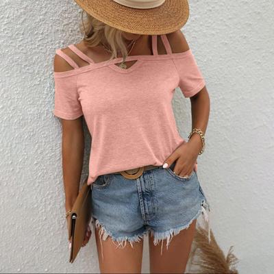 Summer Women's T-Shirt Solid Double Halter One Neck Short Sleeve Top