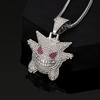 Přehnaný hip-hopový náhrdelník s přívěskem Gengar: Slitinový kreslený řetízek na svetr s plnými diamanty