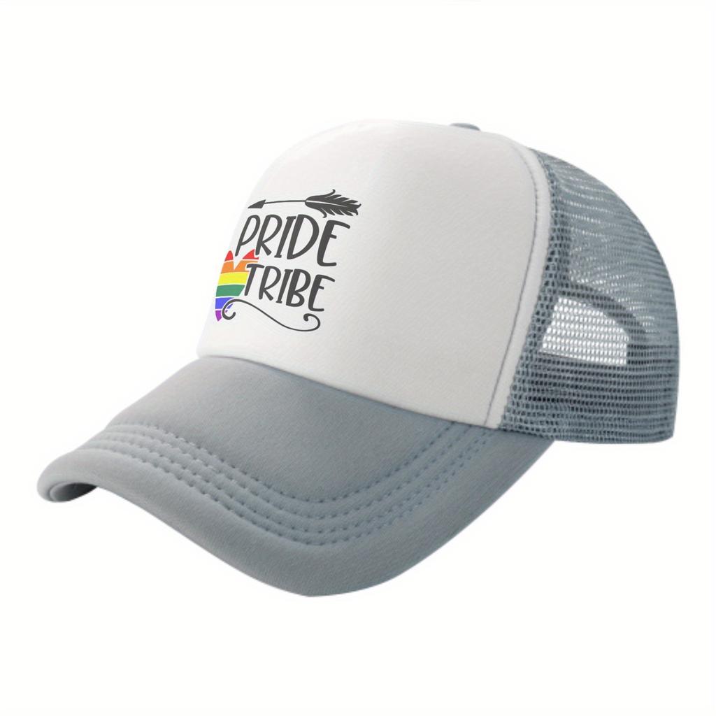 Pride Tribe Rainbow Heart Mesh Trucker Hat Unisex Casual Polyester Adjustable Snapback Cap
