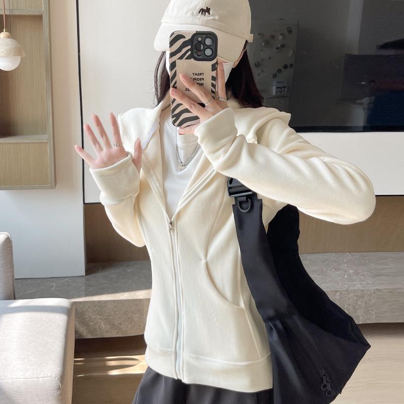 

Women s Slimming Fleece Hooded Jacket: Autumn/Winter 2025 Petite Size Thickened Sweatshirt Cardigan XL (125-140 lbs)