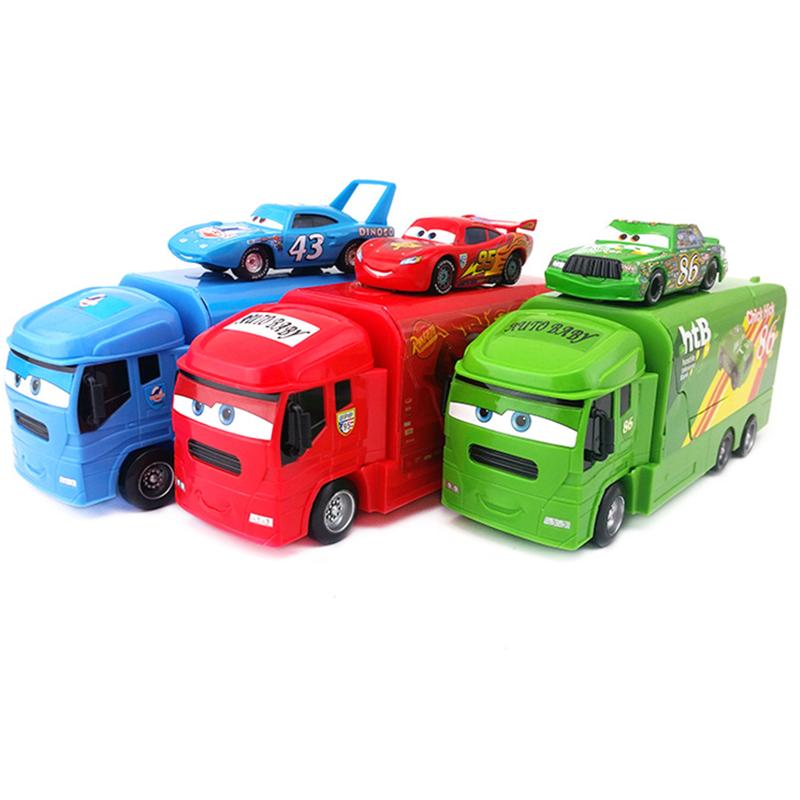 Disney Pixar Cars LKW mit Auto Lightning McQueen Legierung Metall Modell Der König Chick Hicks Diecast Metall Rennen Kinder Weihnachtsgeschenk