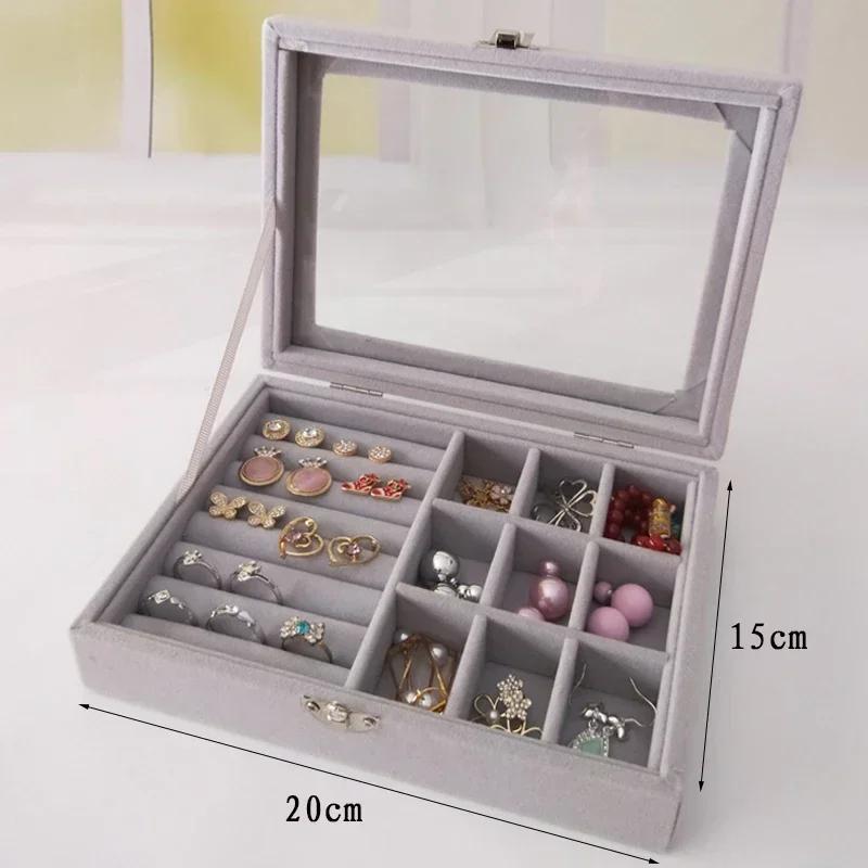 New Velvet Glass Ring Earring Jewelry Display Organizer Box Tray Holder Storage Case Amagi