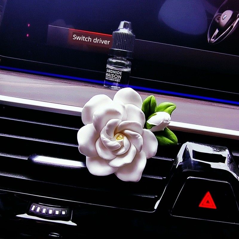 Gardenia Car Fragrance Diffuser Flower-Shaped Aroma Stone Car Air Vent Clip Fresh and Elegant Car Fragrance Decoration Gardenia Scented Car Vent Clip - White