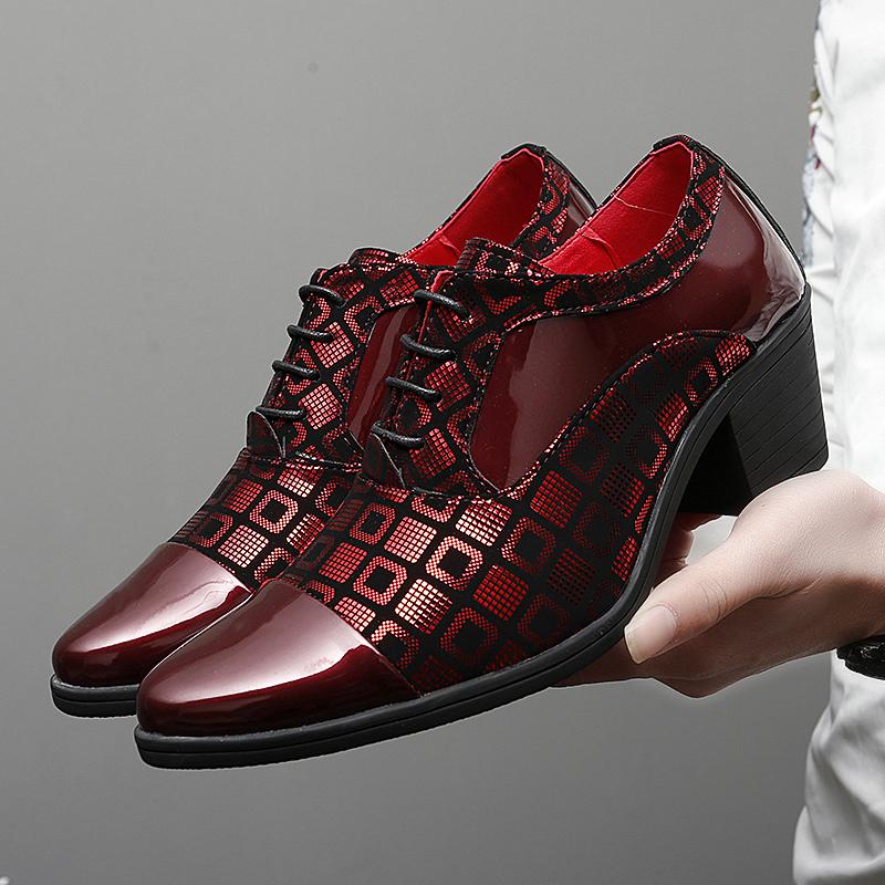 Brand 2025 Men's High-heeled Leather Shoes Fashion Red Wedding Dresses Shoes For Men Luxury Formal Shoes Man Zapatos De Vestir