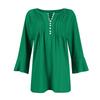 Women's Color Hollow V-neck Button-down Flared Three-quarter Sleeve Top