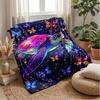 Colorful Turtle and Butterflies Blanket Personalized Name Flannel Blanket Soft Cozy Plush Throw for Sofa Bed Lightweight Home Decor