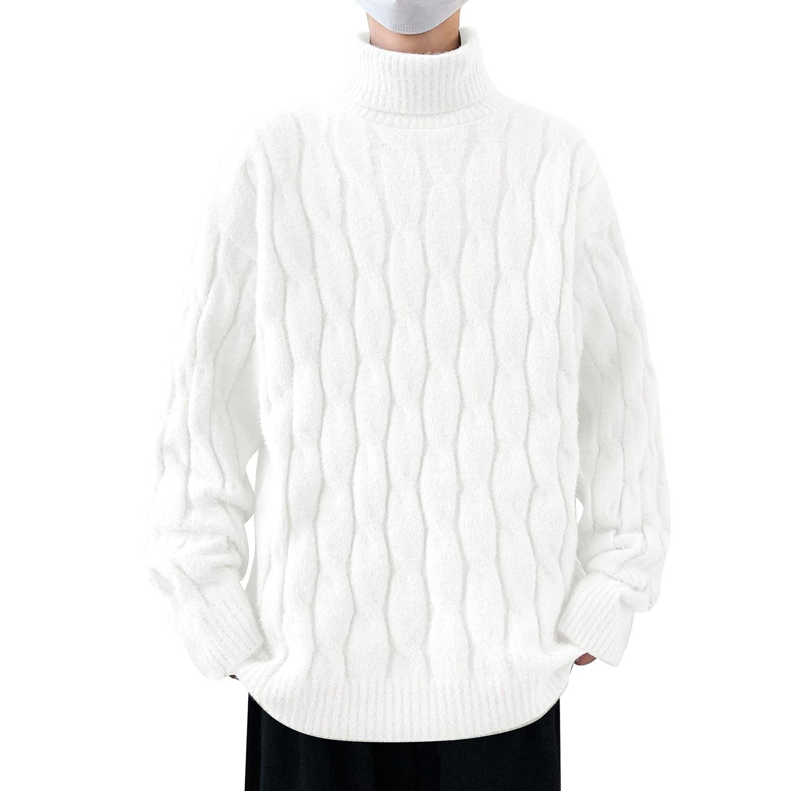 

Зимний и флисовый утолщенный теплый трикотажный мужской свитер с высоким воротом, универсальный XL белый