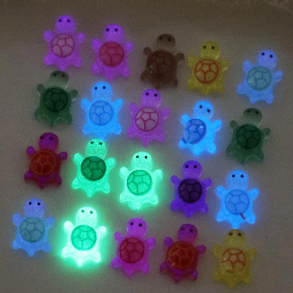 500Pcs Cartoon 3D Luminous Turtle DIY Night Glow Miniature Figurines Dopamine Colored Mini Resin Animals Fairy Garden Decoration