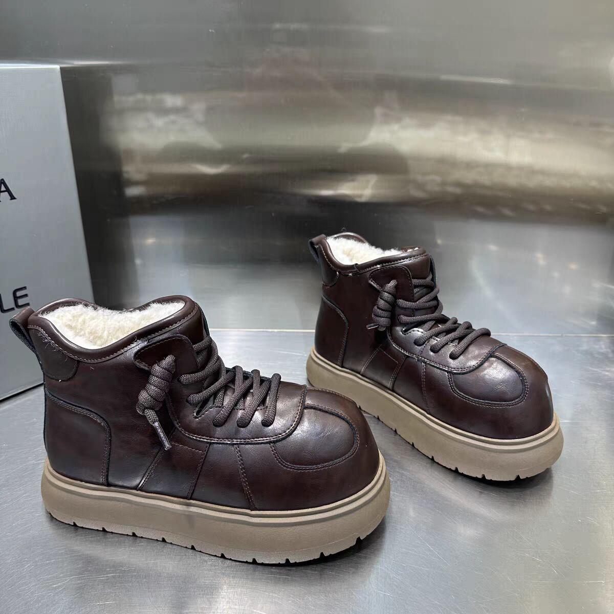 

Kapibara Snow Boots Women s 2025 Leather Surface Waterproof Fleece Thickened Bread Shoes Northeast Warm Lightweight Cotton Shoes Tide 40 темно-коричневого