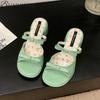 Fashion Women Slippers Bow Sandals Square Toe High Heels Shoes Woman Summer 2025 Trend Elegant Dress Pumps Open Toe Sandalias De Mujer