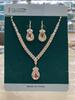 Two Piece Retro Light Luxury Zircon Water Drop Ear Hook Necklace European and American Jewelry Set for Women