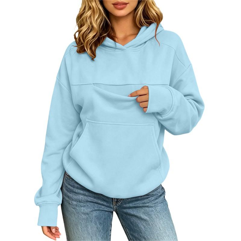 Womens Hooded Fleece Sweatshirt With Front Pet Pocket Loose Fit Long Sleeve Casual Top