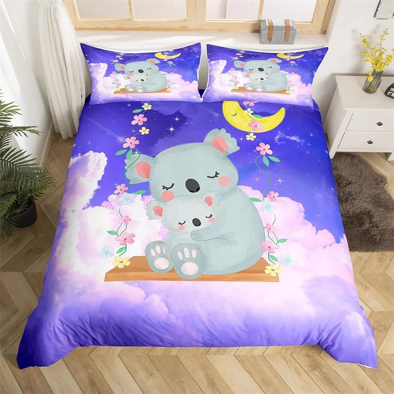 Kids Cute Koala Duvet Cover Microfiber Girls Cartoon Animal Bedding Set Twin King Australia Wild Animals Floral Comforter Cover