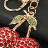 Cherry Keychain Sparkling Rhinestones Lobster Clasp Keyring Cute Fruit Bag Charm Birthday Gift for Women Girls