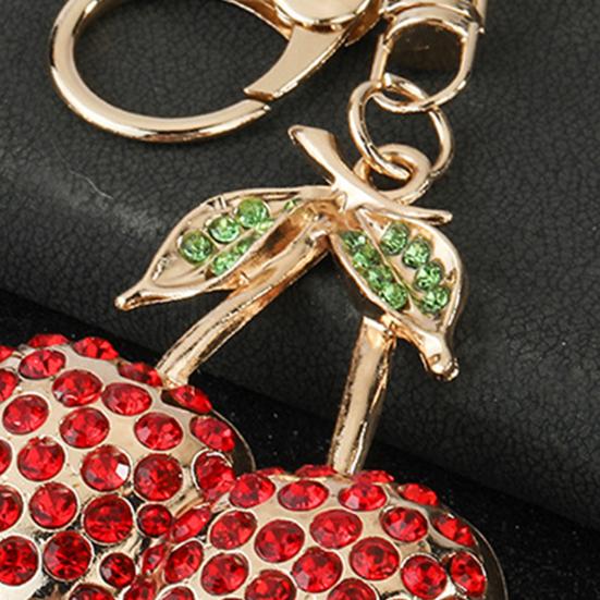 Cherry Keychain Sparkling Rhinestones Lobster Clasp Keyring Cute Fruit Bag Charm Birthday Gift for Women Girls