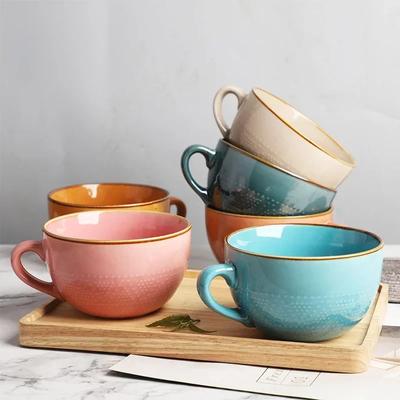 1pcs High-capacity Ceramic Breakfast Bowl Office Water Pottery Cup Porcelain Coffee Mug Afternoon Tea Cups Milk Bowls