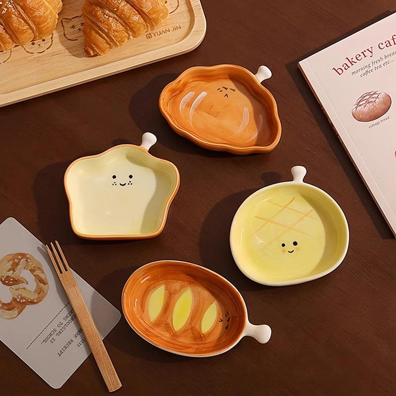 Ceramic Bread Plate Cute Croissant Pattern Dessert Plate Home Creative Plate Ceramic Seasoning Plate Dipping Plate