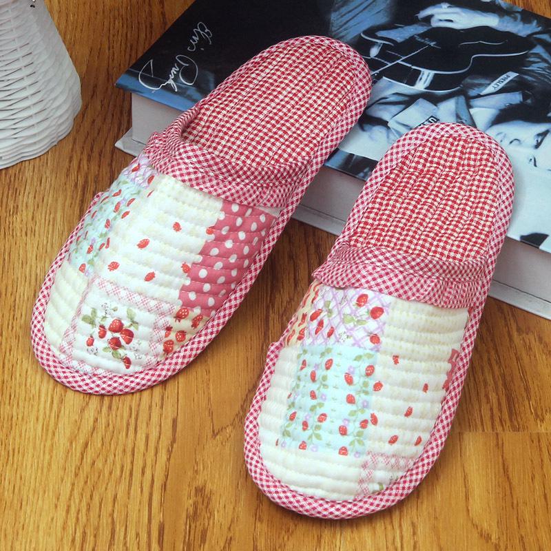 Pastoralne damskie pikowane kapcie bawełniane: Miękkie, Ciche, Oddychające, Pełne Palce, Cienka Podeszwa