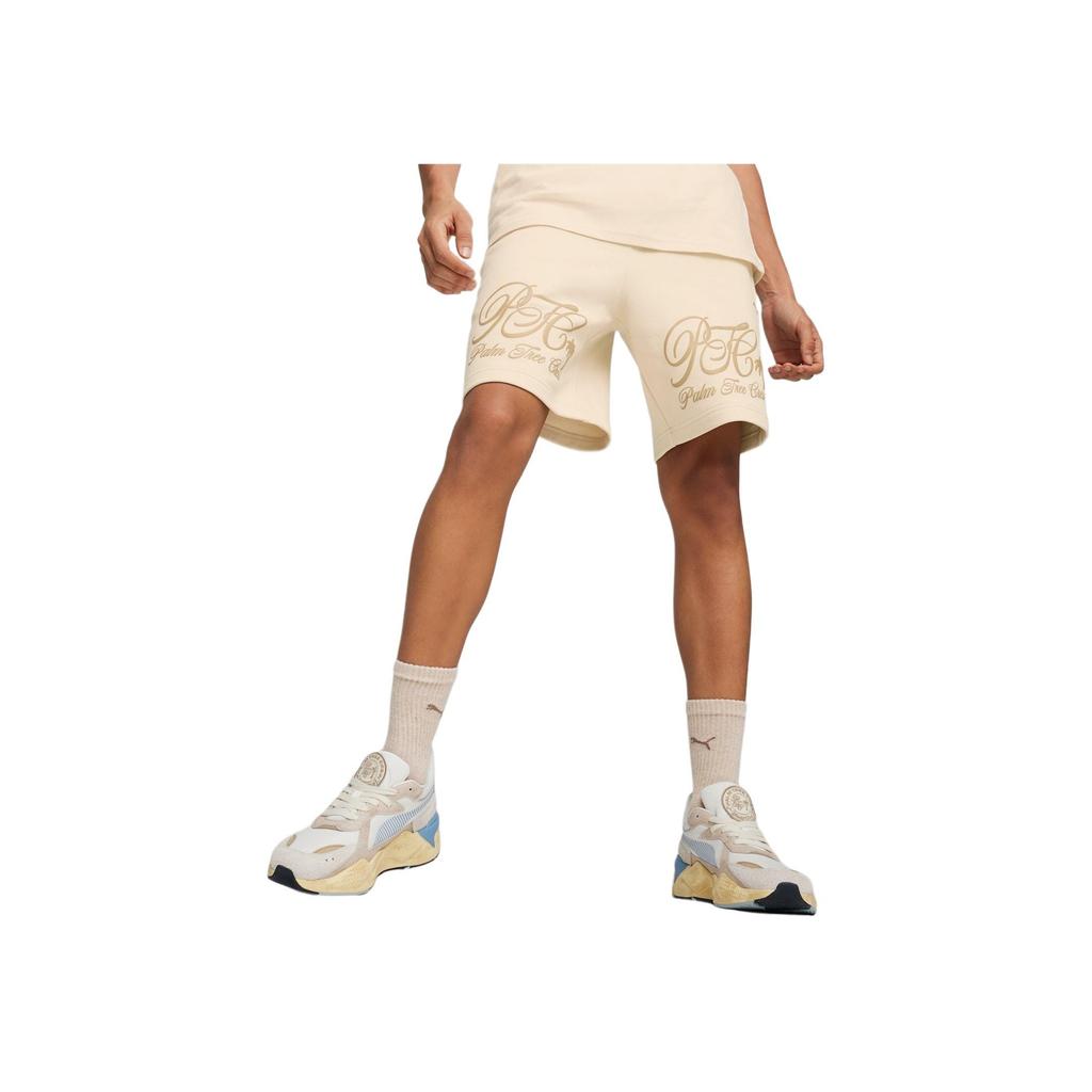 Puma Ptc Series Handwritten Letter Print Design Lace-Up Mid-Rise Casual Shorts Men shorts Beige 624729-87