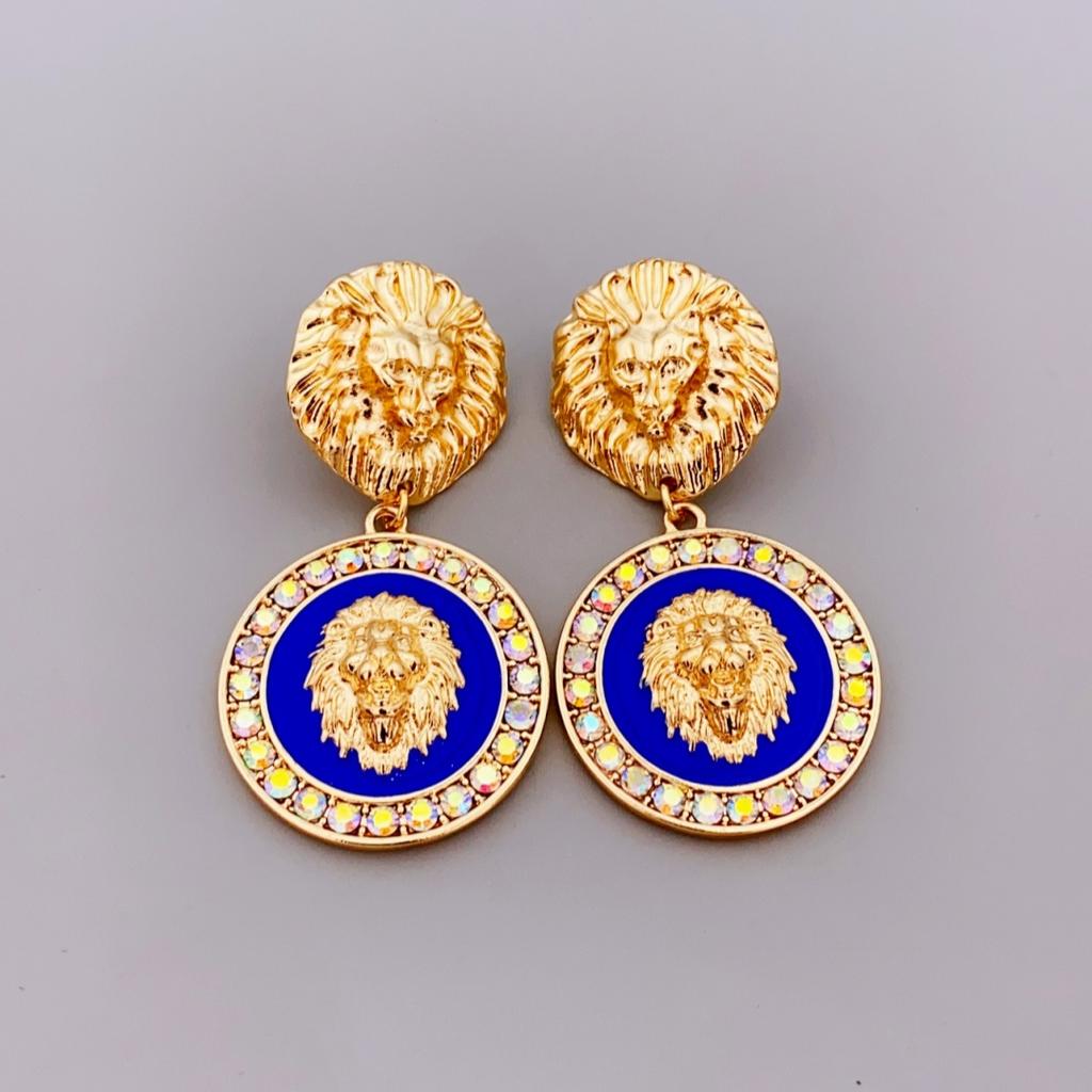 Einzigartige Design-Löwenkopf-Ohrringe, glitzernde Strass-Ohrringe, kreisförmige Ohrringe im Retro-Stil für Frauen