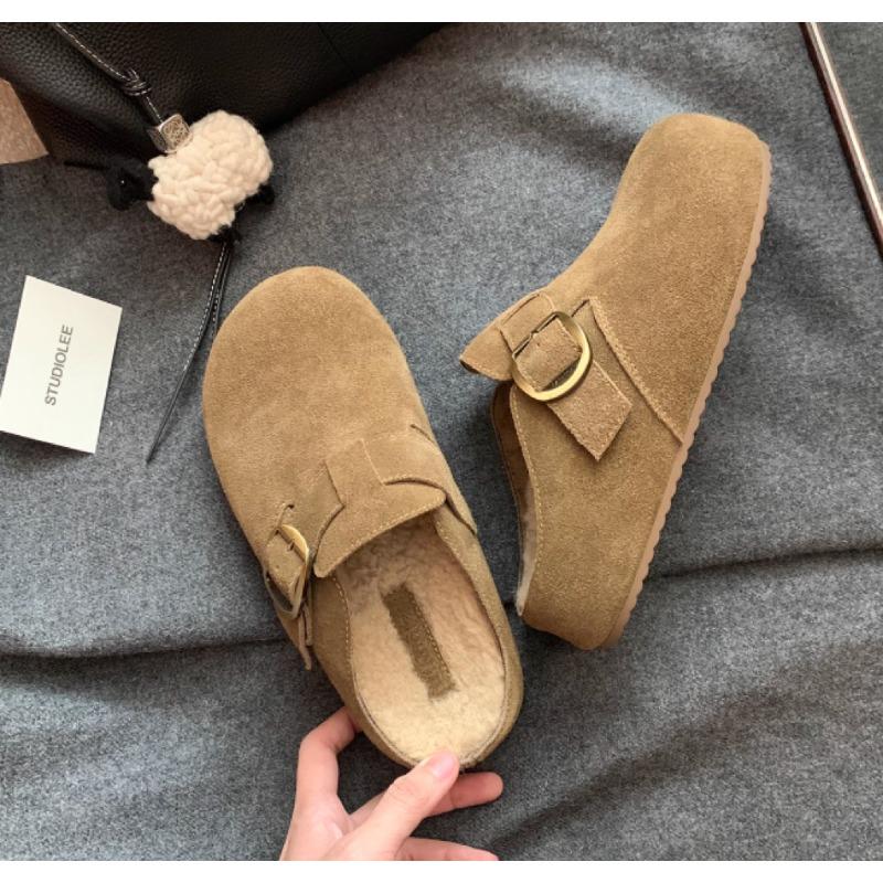 

Цельная коровья кожа~ внутренняя высота увеличения см натуральная кожа ретро золотая пряжка сумка голова ленивые полушлепанцы женский коровья замша толстая подошва 40