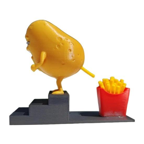Pooping Potato Figurine 3D Printed Potato Become French Fries Ornament Desktop Potato And Fries Decoration Prank Gift for Fries Lovers