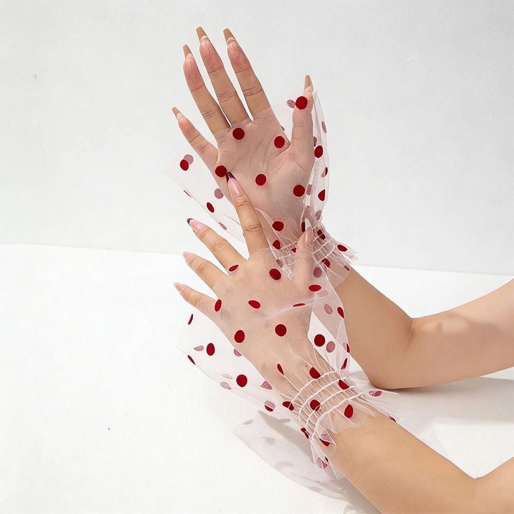 Pleated Tulle Flare Sleeve Elastic Detachable Wristband Polka Dot Fake Cuffs  Wedding Dress