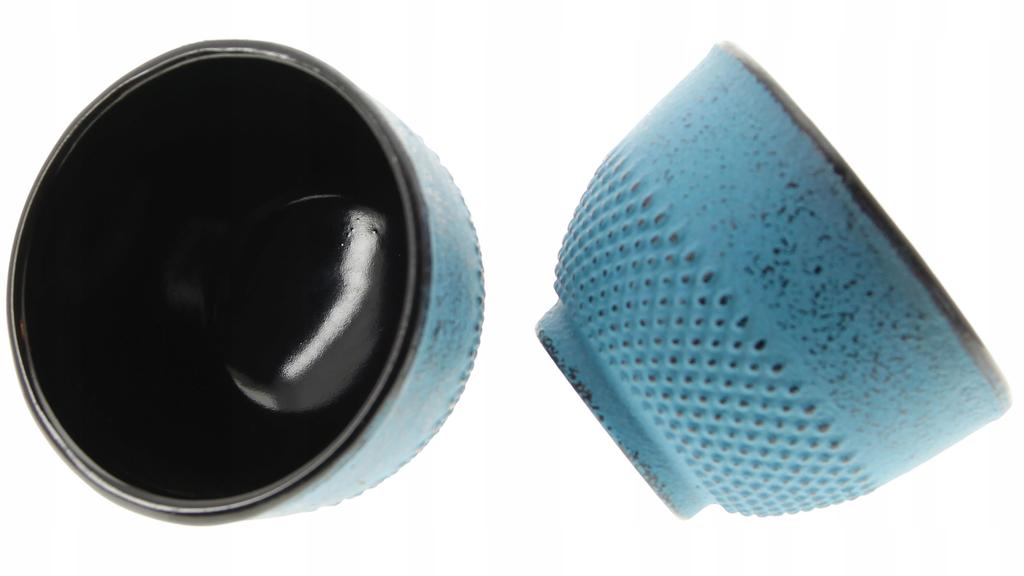 CAST IRON TEA CUPS UNIQUE TURQUOISE SET OF 2
