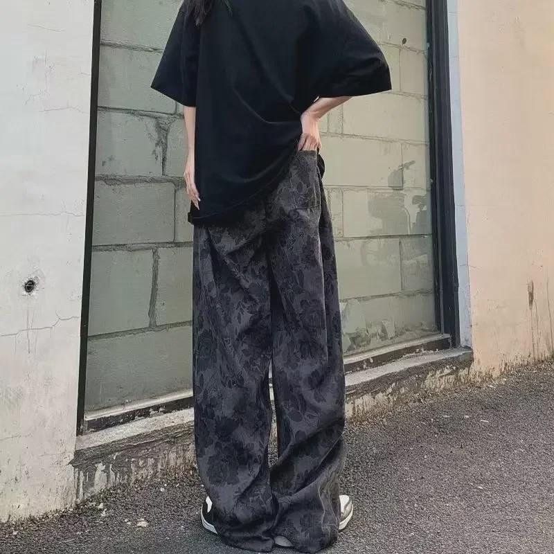 Unisex Corduroy Retro Wide-Leg Printed Pants