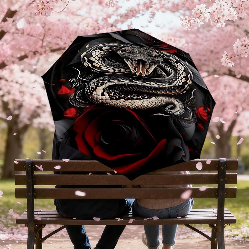 1PC Snake Rose Umbrella-8-Rib Reinforced Portable Folding Travel Suitable for All Seasons Outdoor Daily Use-H0392