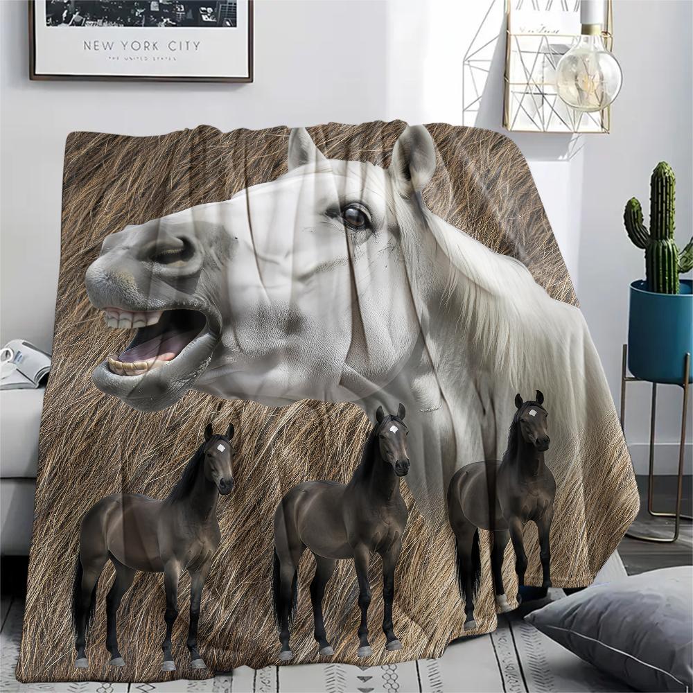 1Pc Horse Alpaca Print Flannel Blanket, High quality Comfortable for All Seasons, Home Decor, Warmth and Comfort, Perfect for Gifts