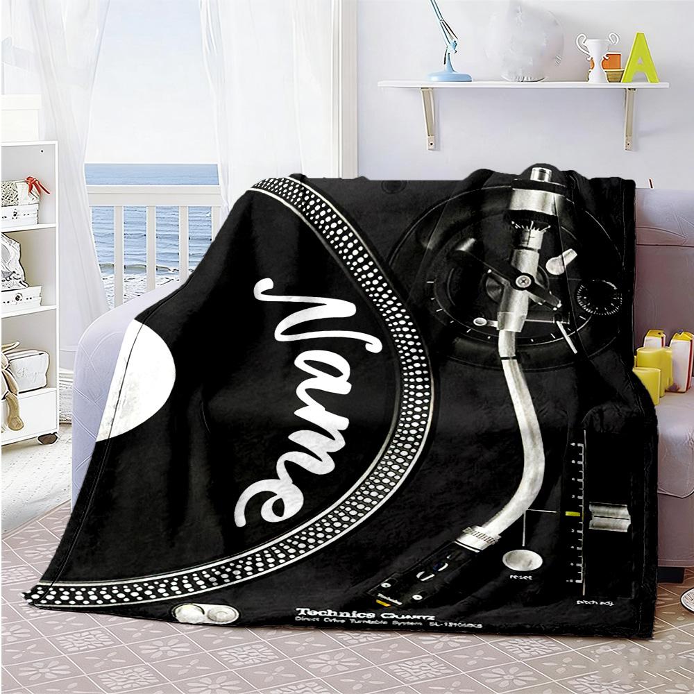 Record Player Personalized Name Blanket Throw Personalized Blanket Soft Warm Cozy Throw For Bedding Couch Office Chair Chair Ideal for All Seasons