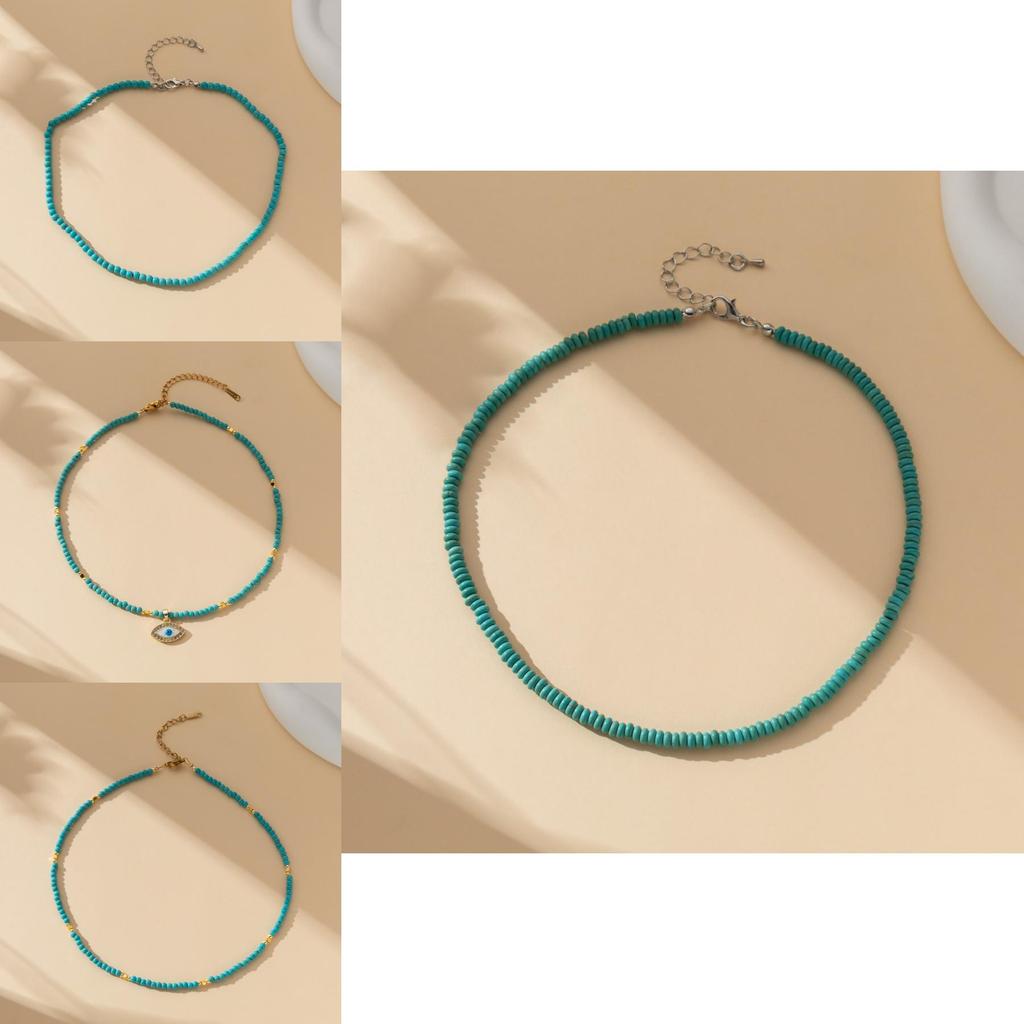 Trendy Geometric Turquoise Beaded Necklace For Women Elegant Minimalist Design