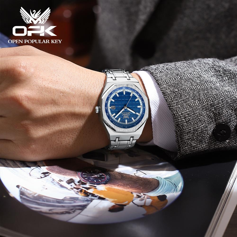 OPK Herrenuhr Business Original Quarz Uhr Automatische Datumsanzeige Uhr für Mann Wasserdicht Leuchtend Edelstahl Uhr