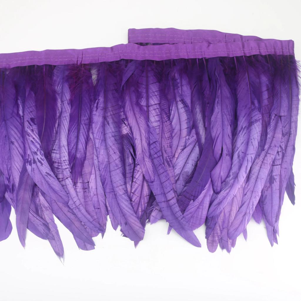 10Meters Colored Rooster Tail Feather Tassel Trim 25-30cm Dyed Cock Plumes Ribbon for Wedding Party Dress Skirt Craft Accessory