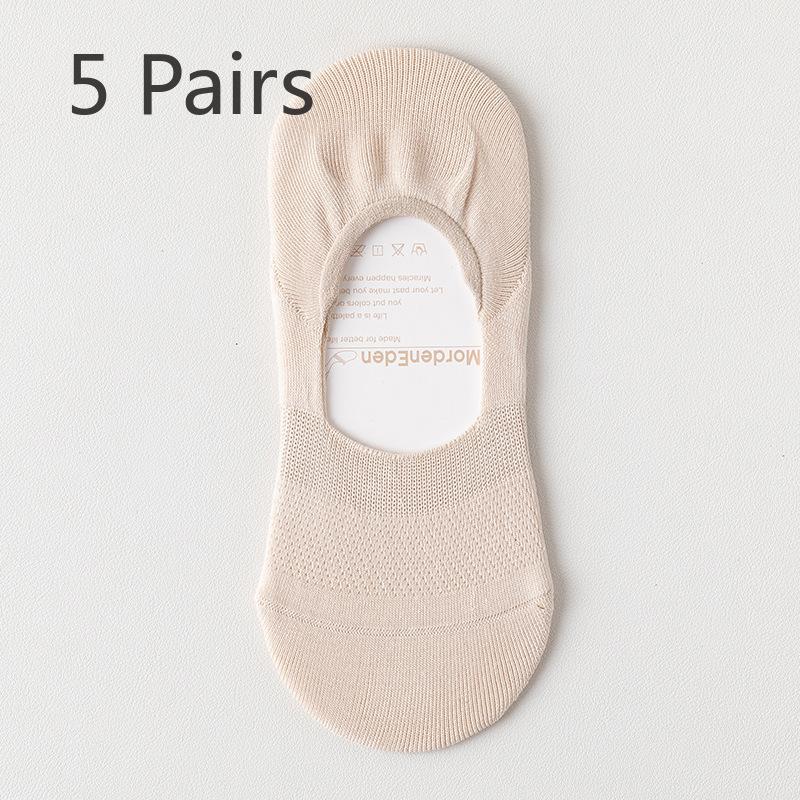 5 Pairs of Women's Spring and Summer Boneless Deodorant Absorbent Invisible Cotton Shallow Mouth Non Slip Socks