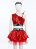 Girls 3 Piece Hip Hop Jazz Dance Costume One Shoulder Sleeveless Sequin Vest Metallic Tutu Skirt Letter Printed Hairband Set