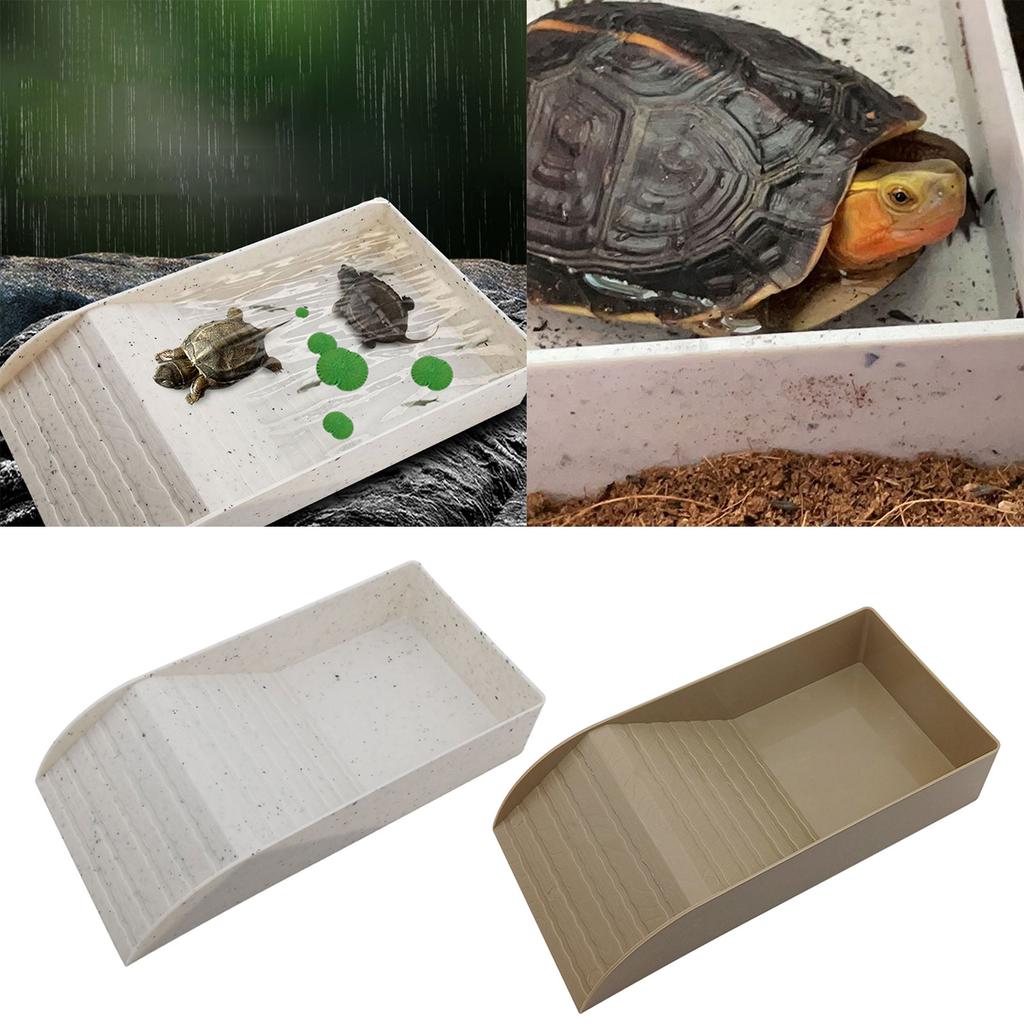 Small Pet Turtle Resting Basking Platform with Feeding Dish Reptiles Tortoises Climbing Ladder Plastic Habitat Decors