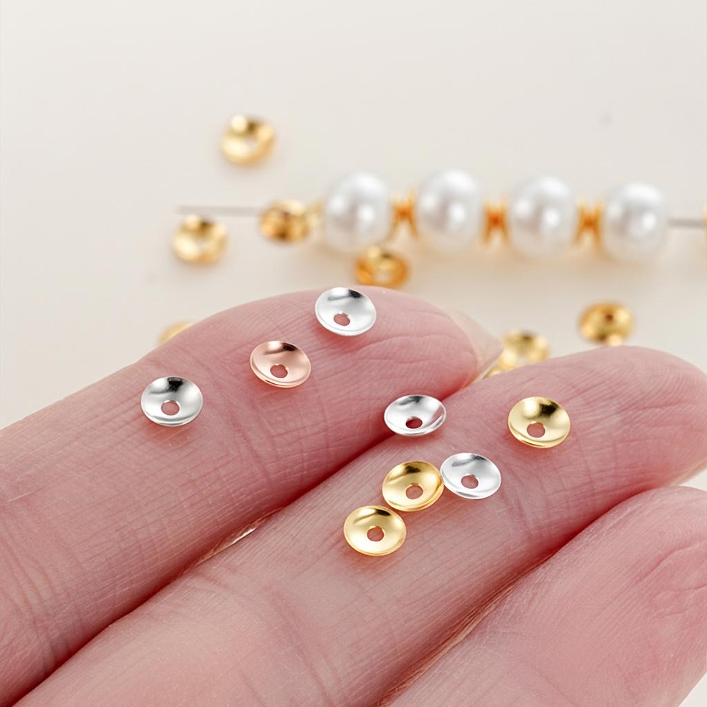 50Pcs 3/4mm 14/18K Gold Color Plated Copper Beads Caps Spacer Beads for DIY Necklace Bracelets Jewelry Making Accessories