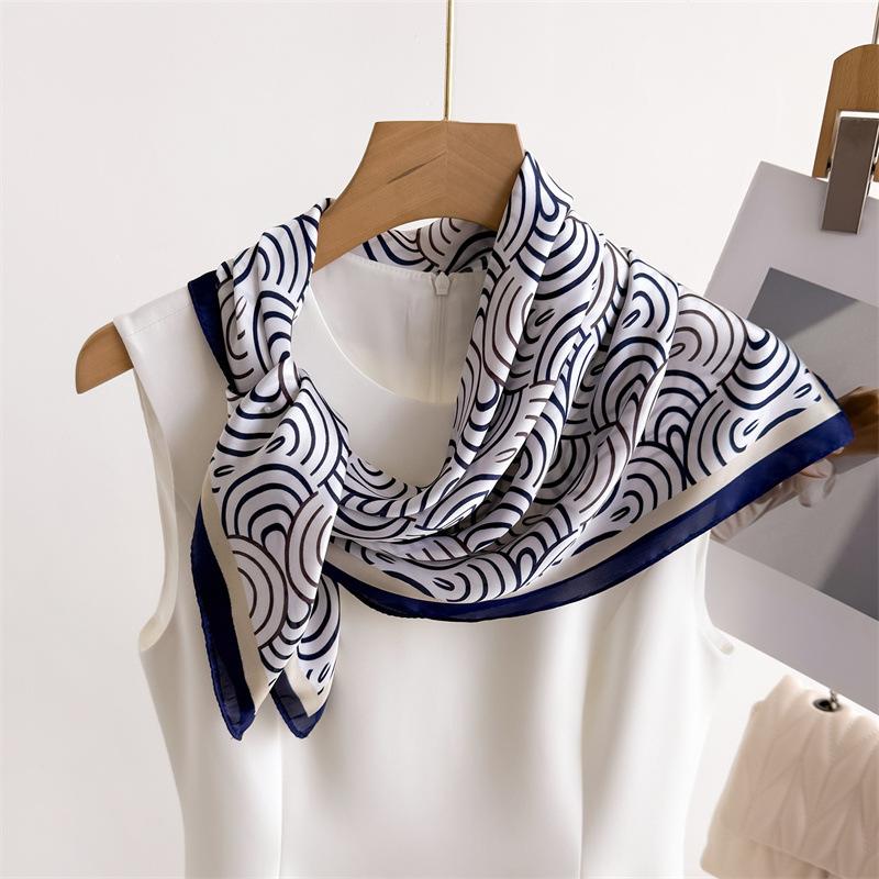 

Simple Line Printing Simulation Silk Scarf Square Scarf High-End Shawl Versatile Neck Small Square Scarf Headscarf unilateral 66-70CM